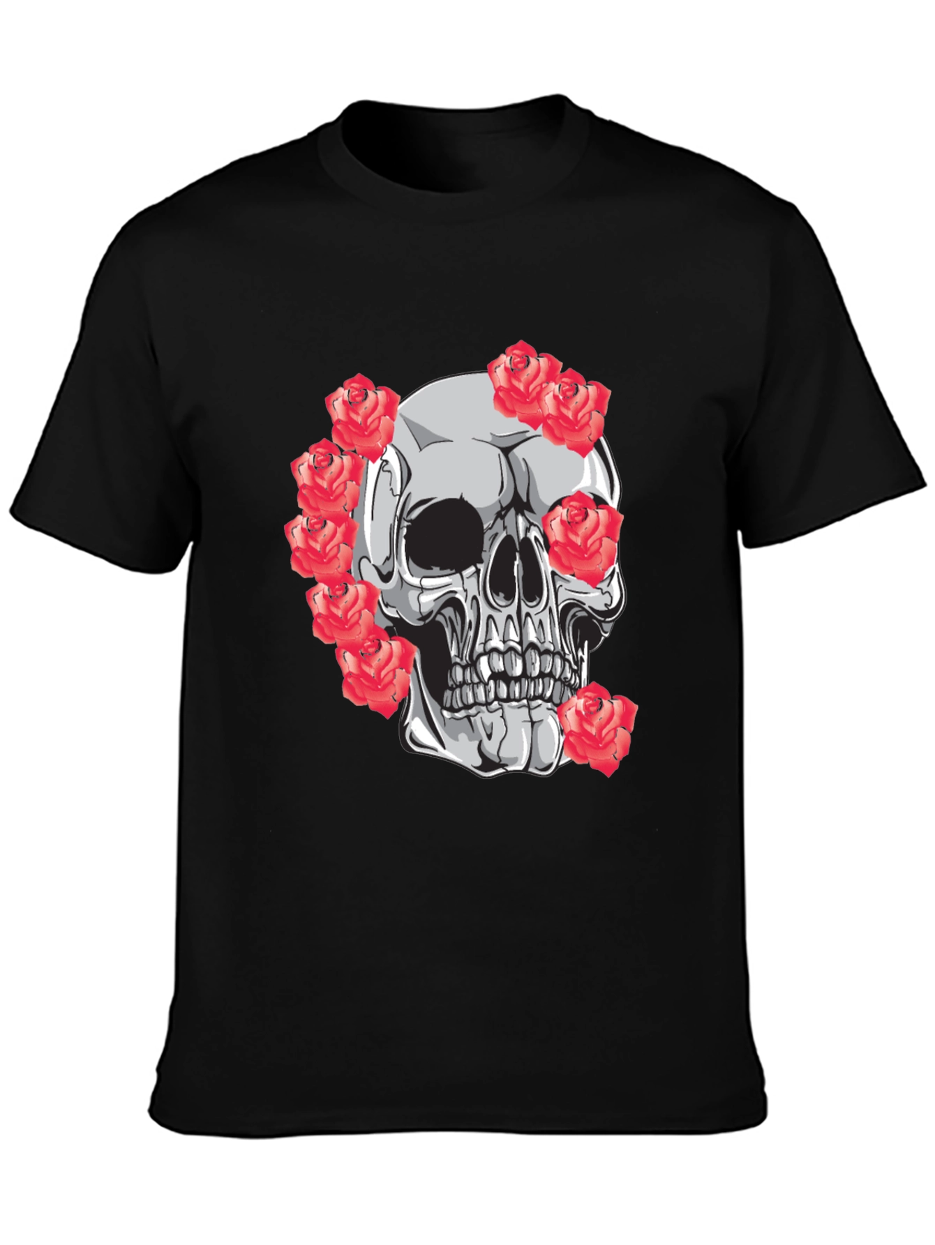 Skull & Roses Graphic Tee - Mens Black T-Shirt