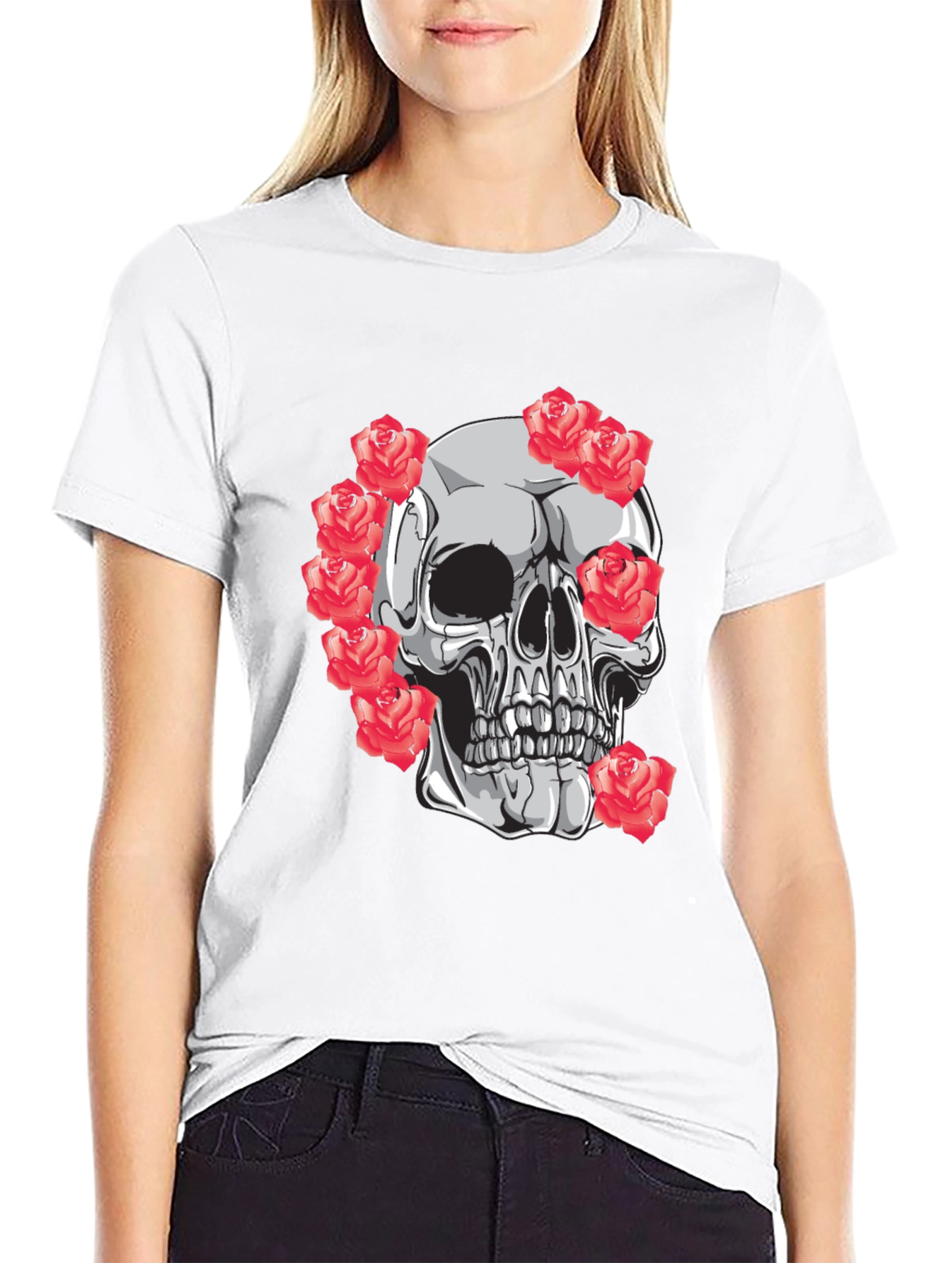 Skull & Roses Graphic Tee - Mens Black T-Shirt