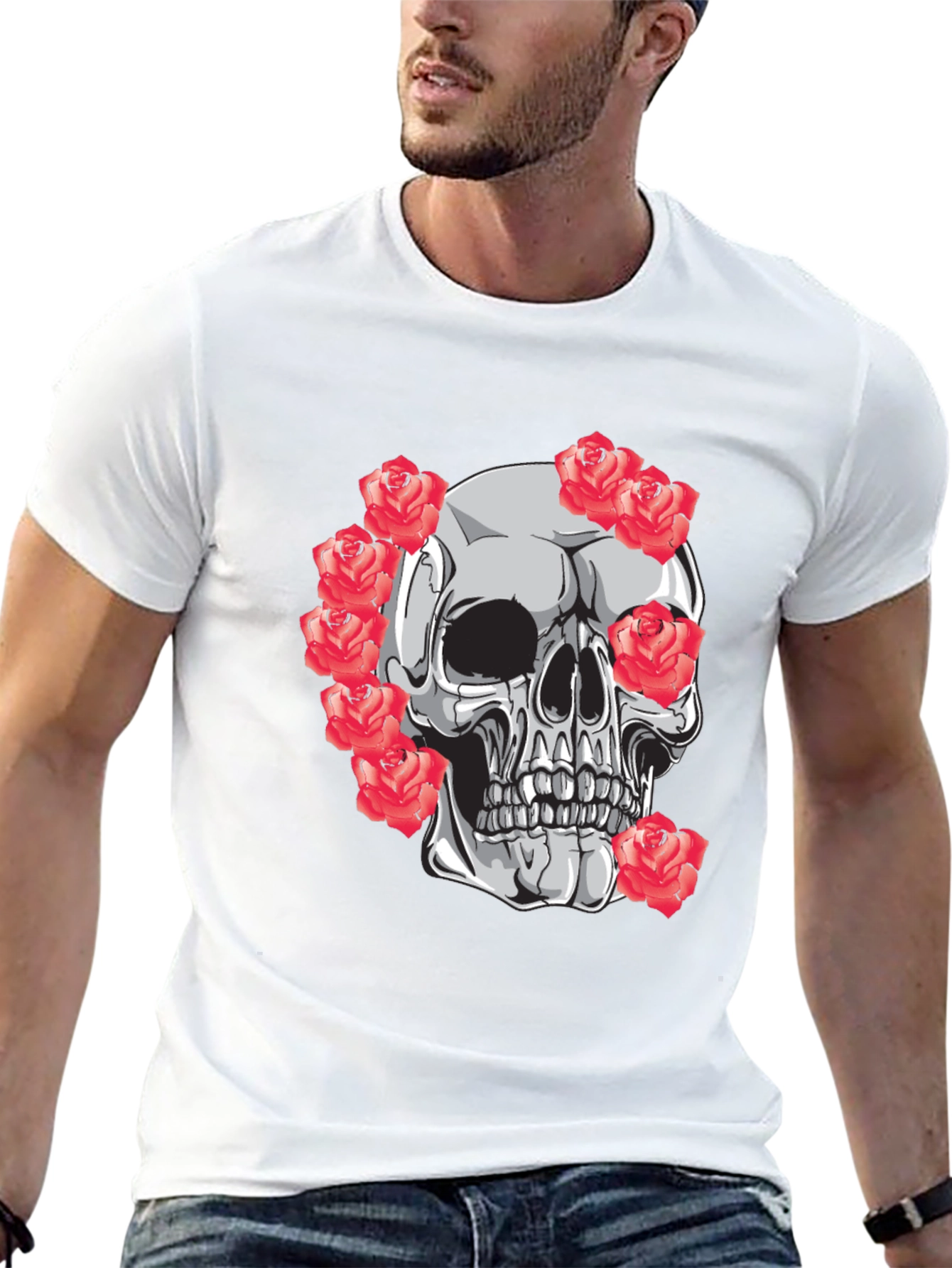 Skull & Roses Graphic Tee - Mens Black T-Shirt