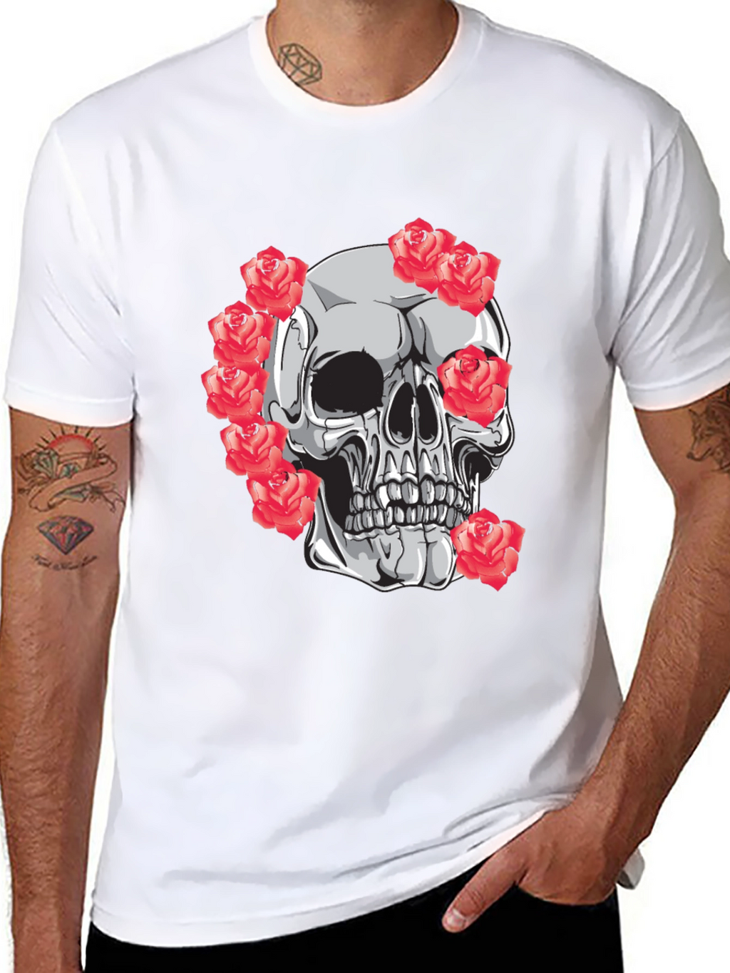 Skull & Roses Graphic Tee - Mens Black T-Shirt