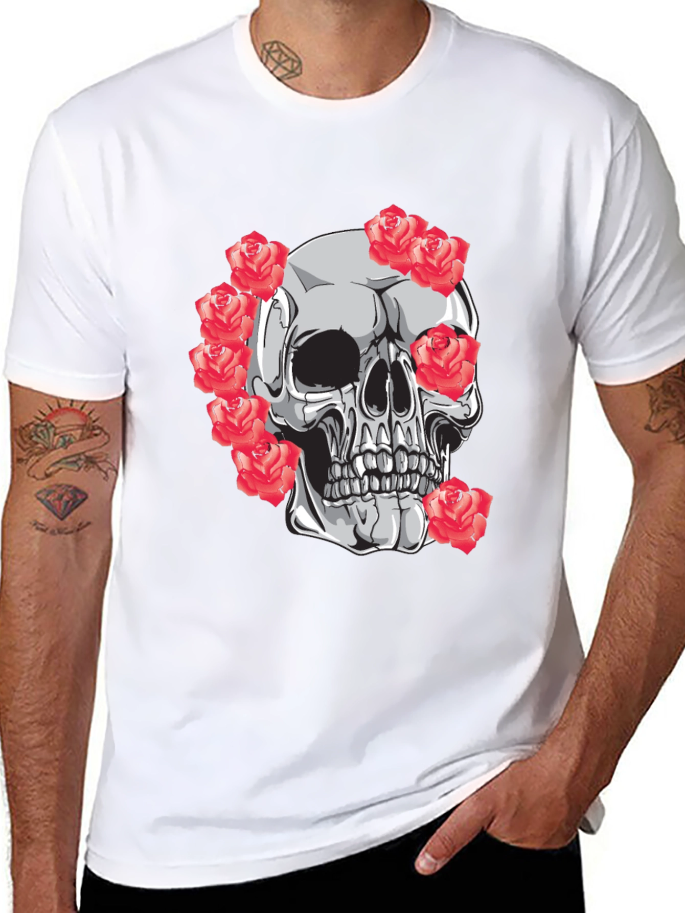 Skull & Roses Graphic Tee - Mens Black T-Shirt
