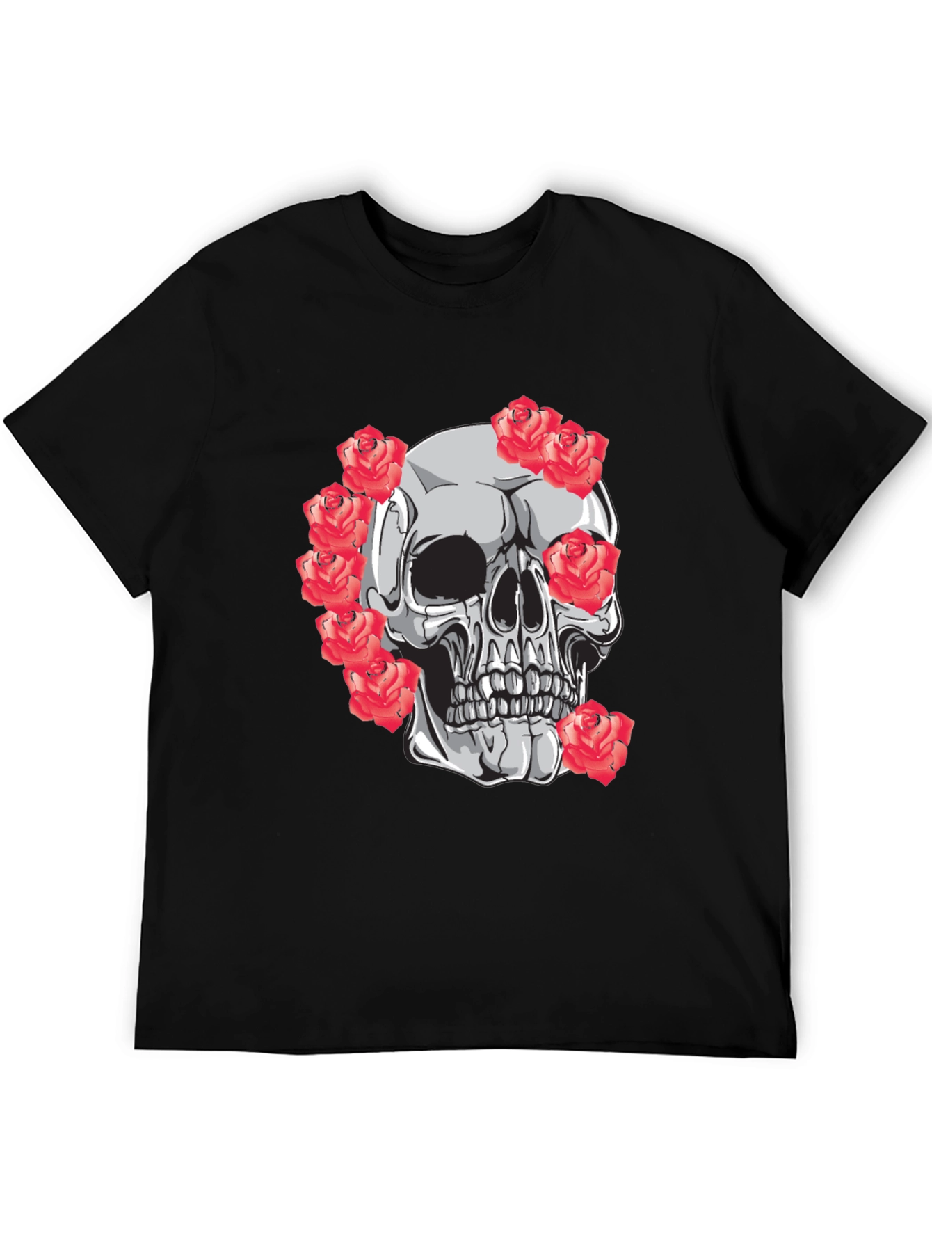 Skull & Roses Graphic Tee - Mens Black T-Shirt