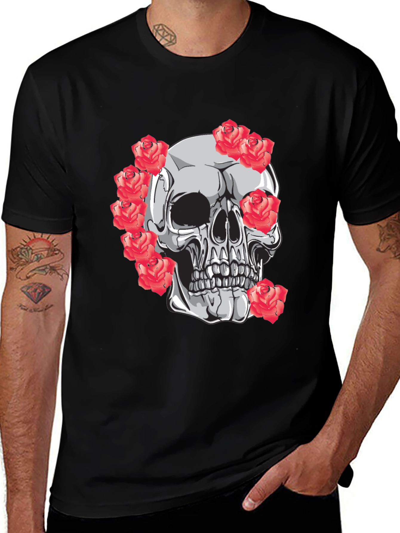 Skull & Roses Graphic Tee - Mens Black T-Shirt