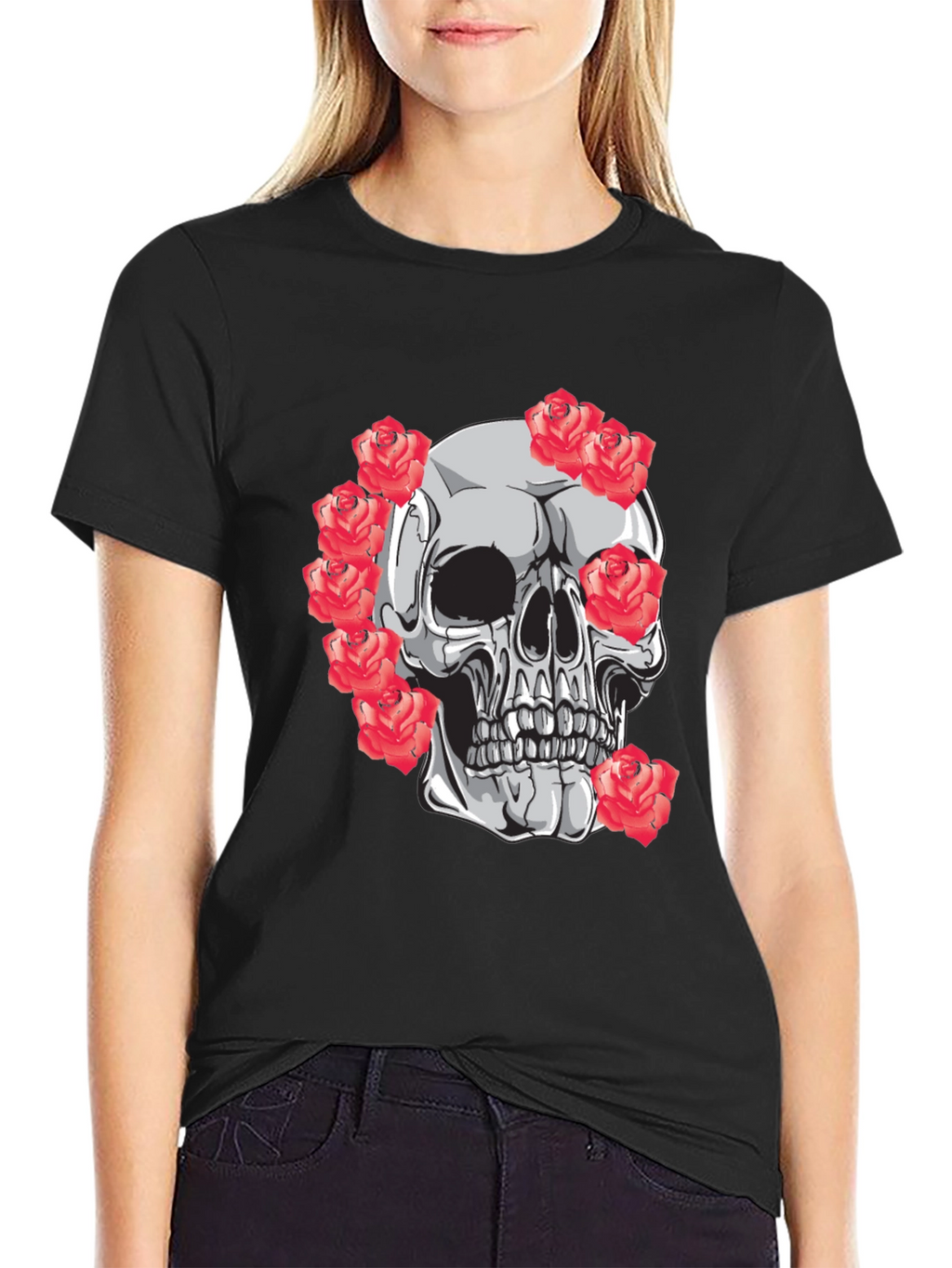 Skull & Roses Graphic Tee - Mens Black T-Shirt