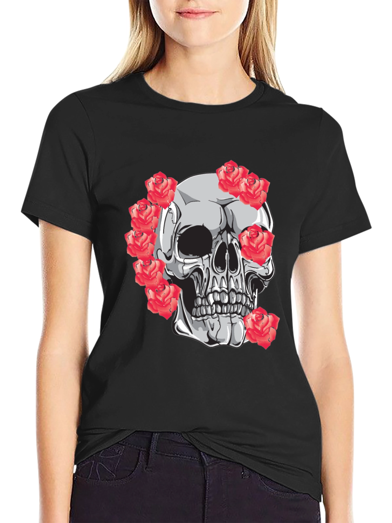 Skull & Roses Graphic Tee - Mens Black T-Shirt