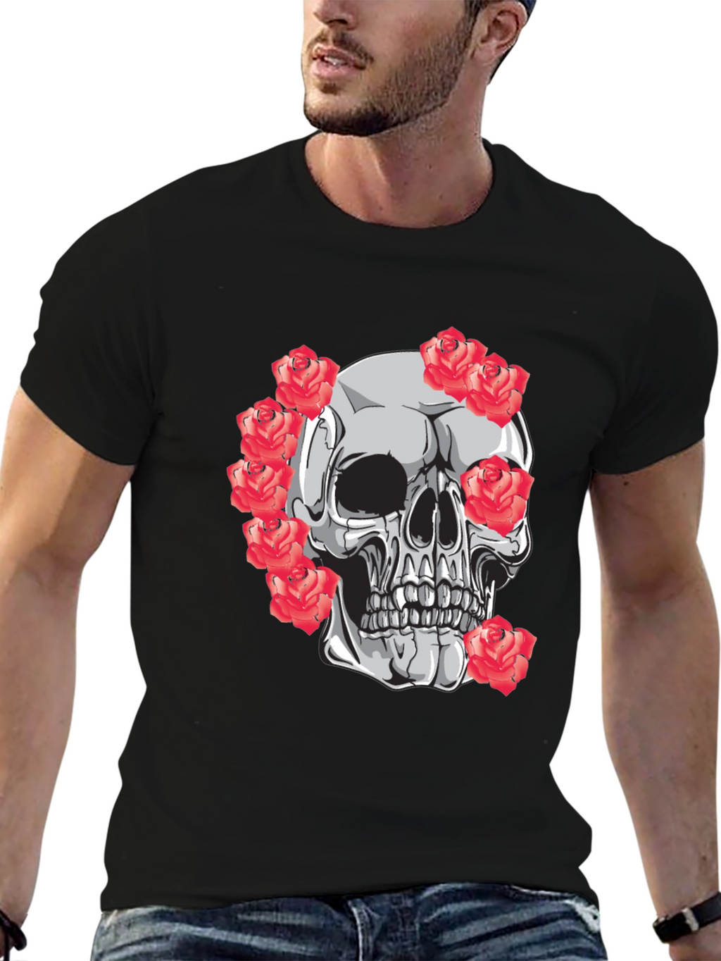 Skull & Roses Graphic Tee - Mens Black T-Shirt