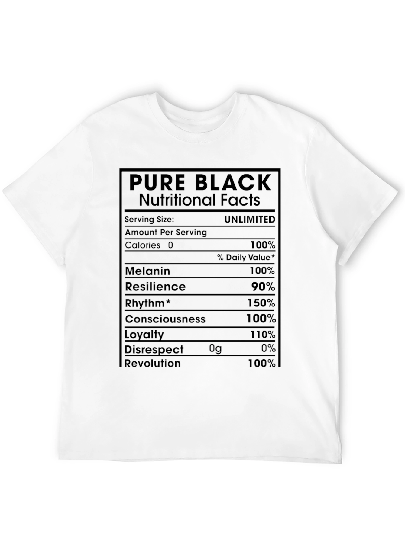 Pure Black Nutritional Facts Graphic T-Shirt