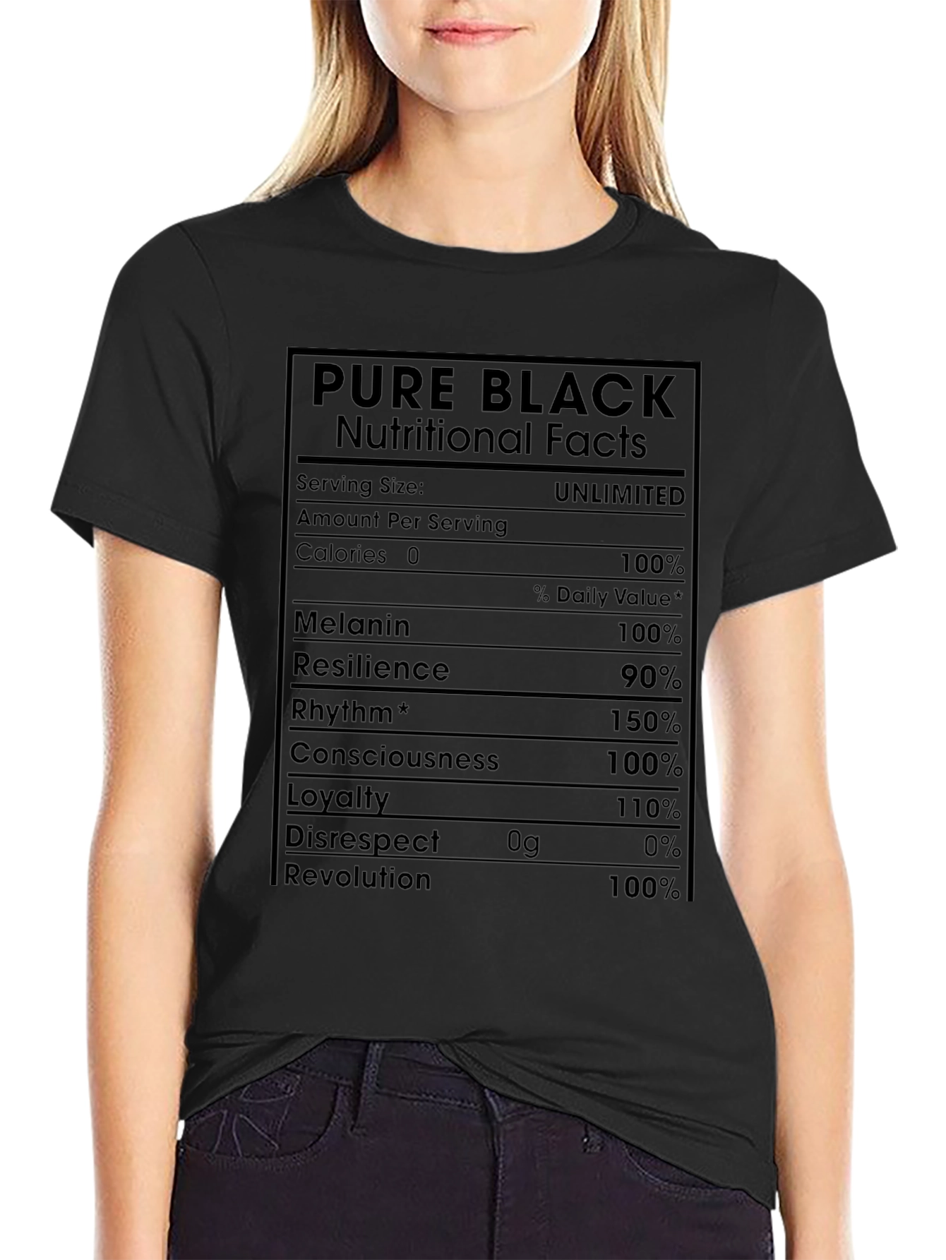 Pure Black Nutritional Facts Graphic T-Shirt