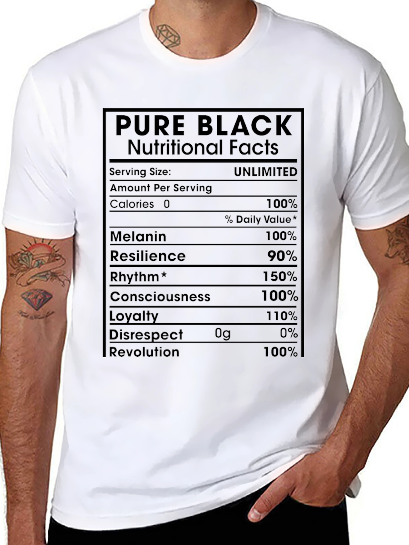 Pure Black Nutritional Facts Graphic T-Shirt