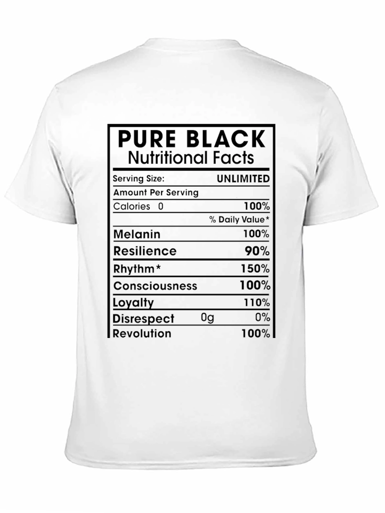 Pure Black Nutritional Facts Graphic T-Shirt