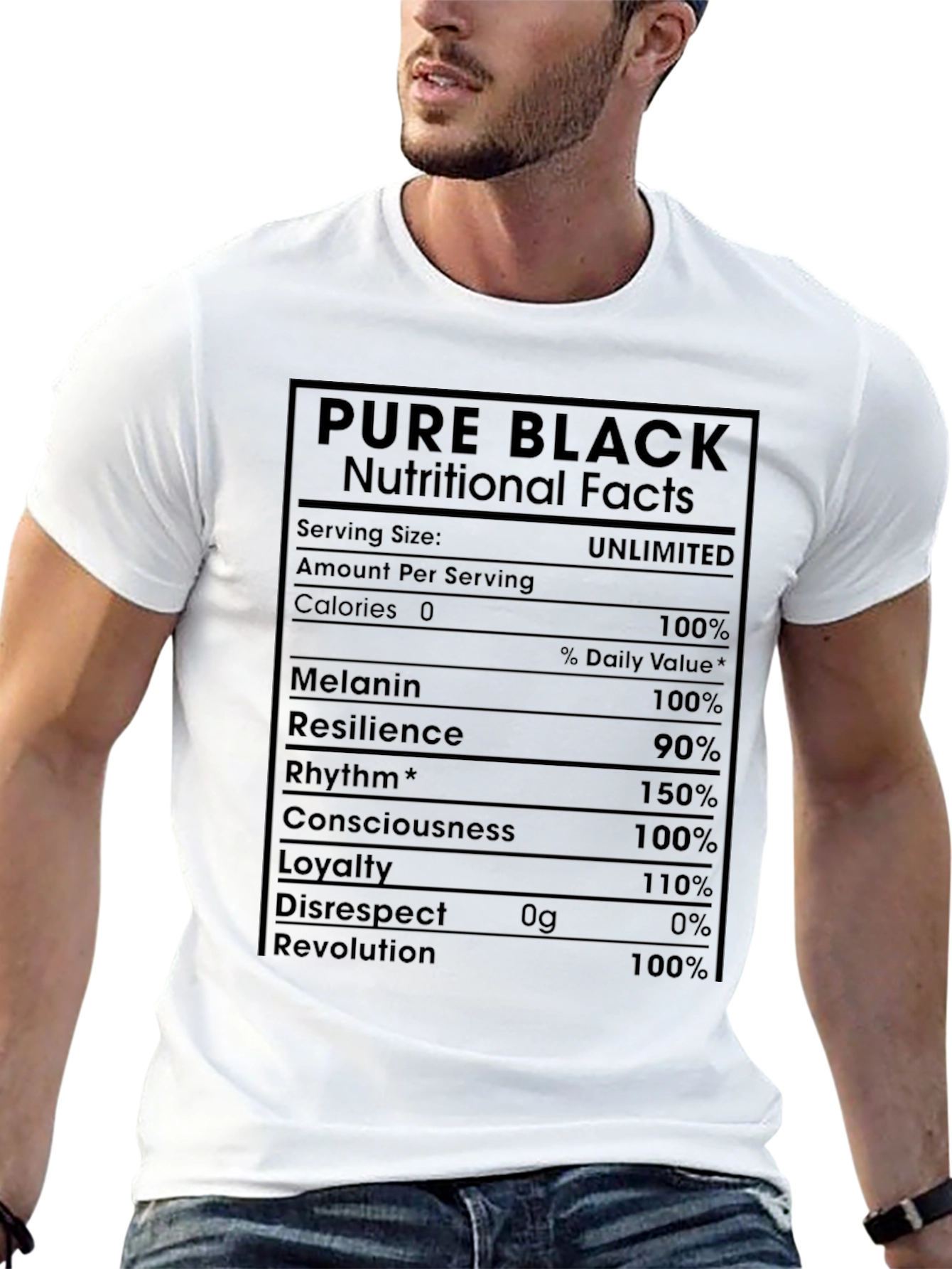 Pure Black Nutritional Facts Graphic T-Shirt