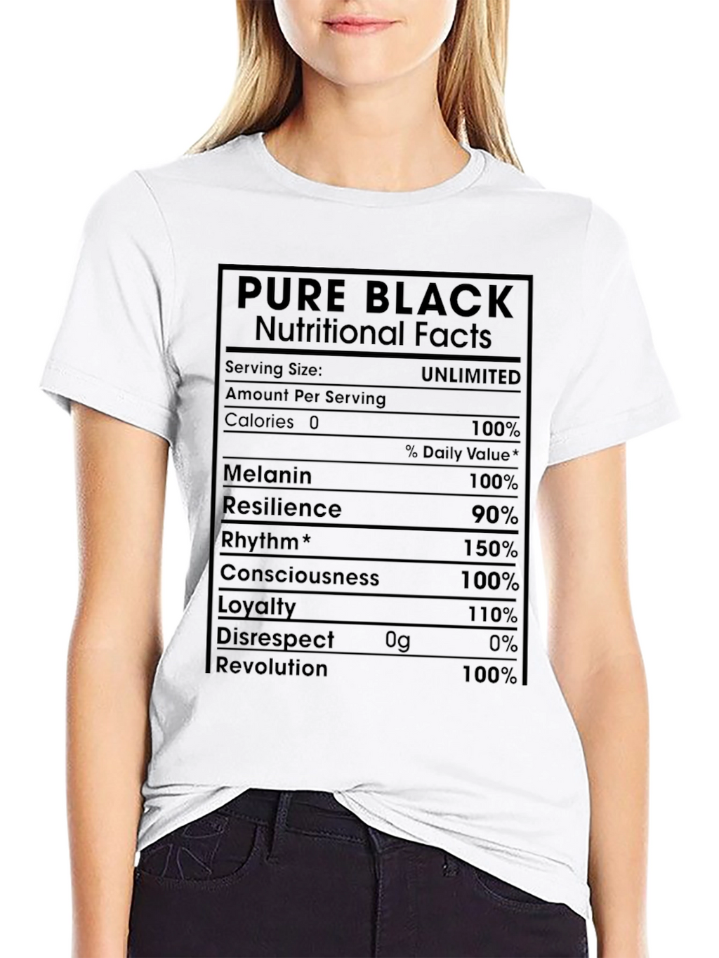 Pure Black Nutritional Facts Graphic T-Shirt