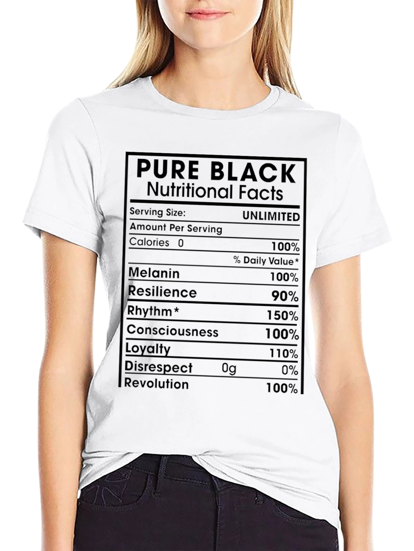 Pure Black Nutritional Facts Graphic T-Shirt