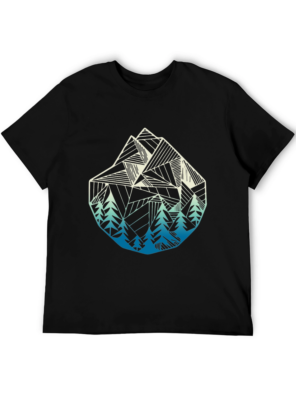 Geometric Mountain & Trees Graphic Tee - Black