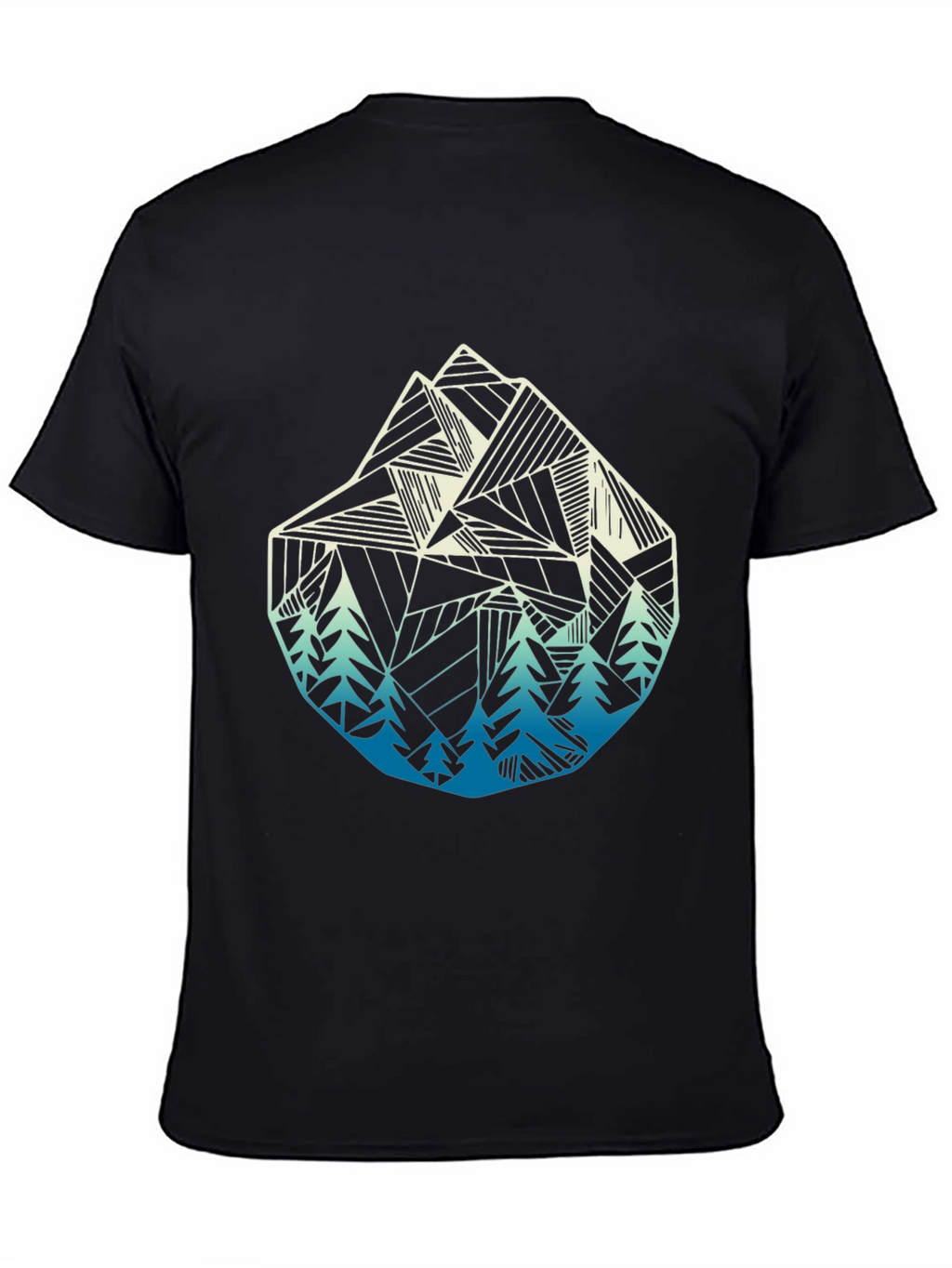 Geometric Mountain & Trees Graphic Tee - Black