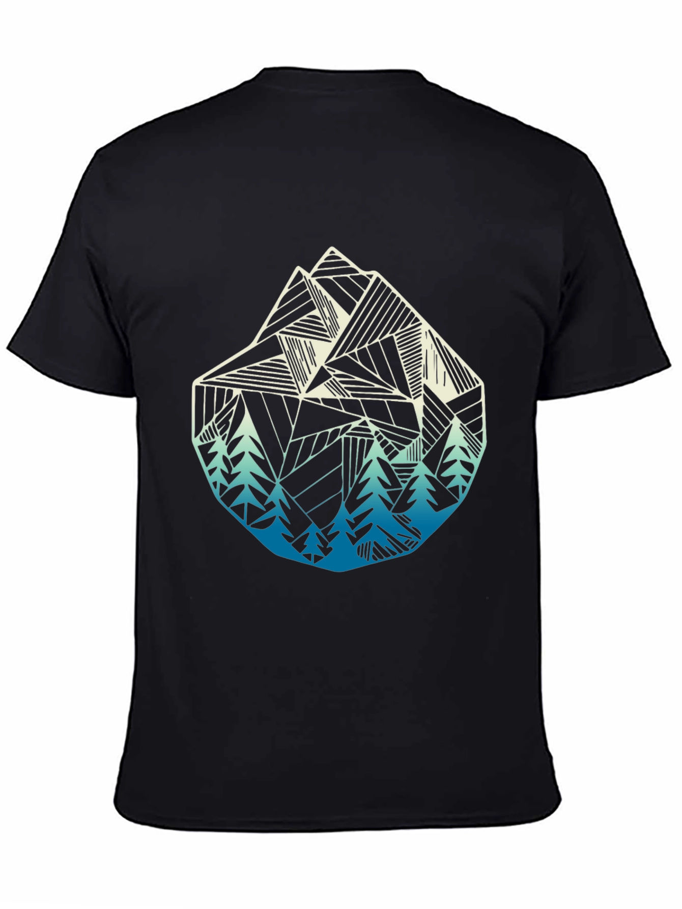 Geometric Mountain & Trees Graphic Tee - Black
