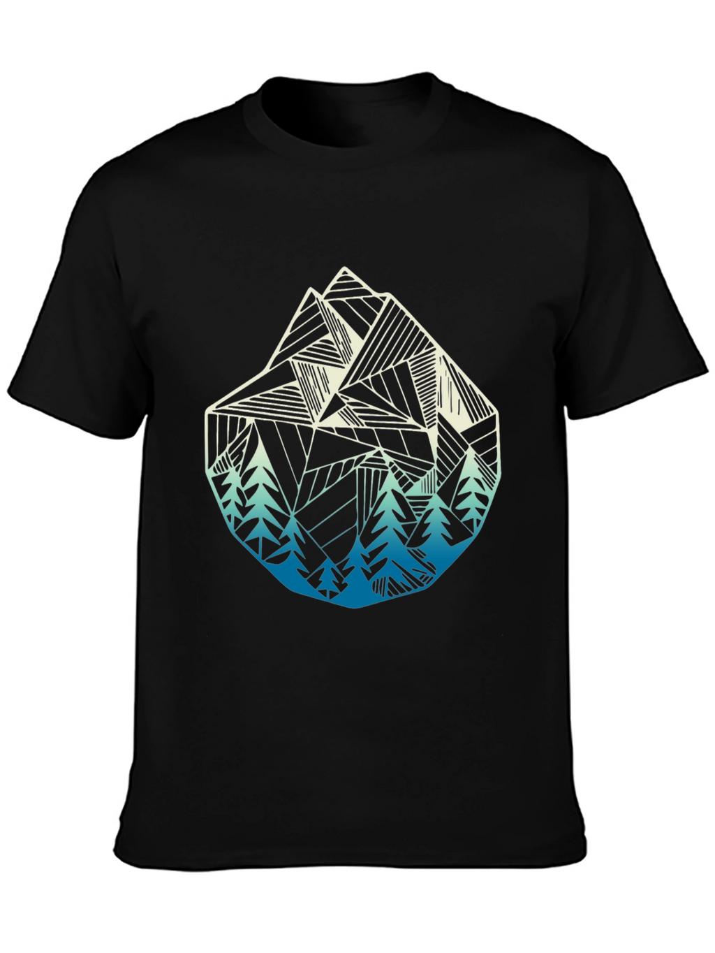 Geometric Mountain & Trees Graphic Tee - Black