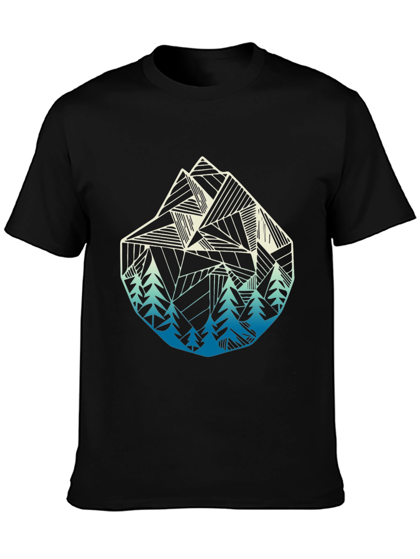 Geometric Mountain & Trees Graphic Tee - Black
