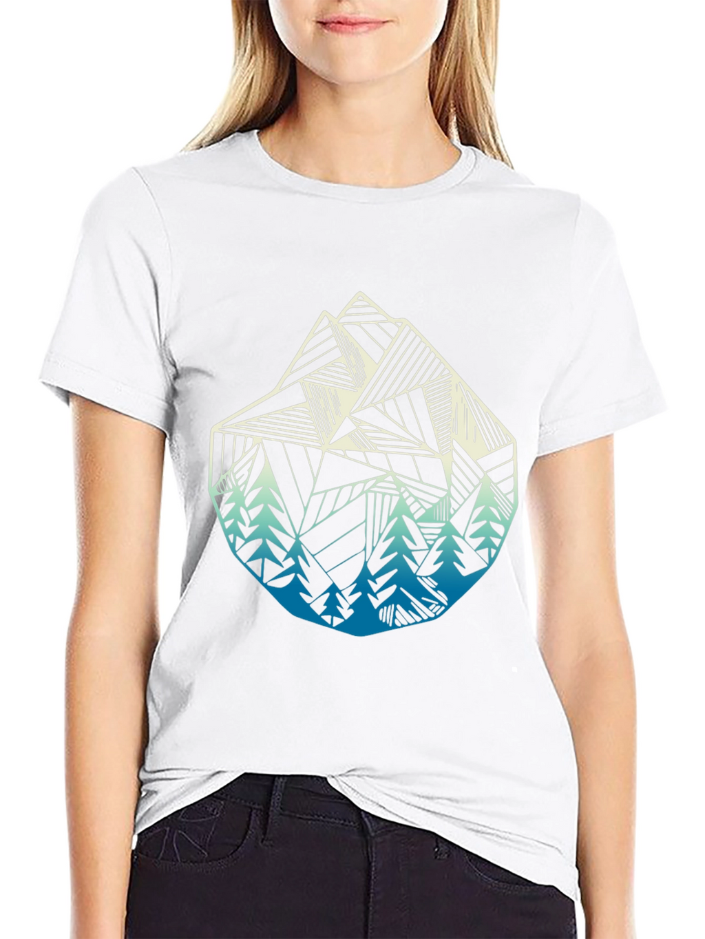 Geometric Mountain & Trees Graphic Tee - Black