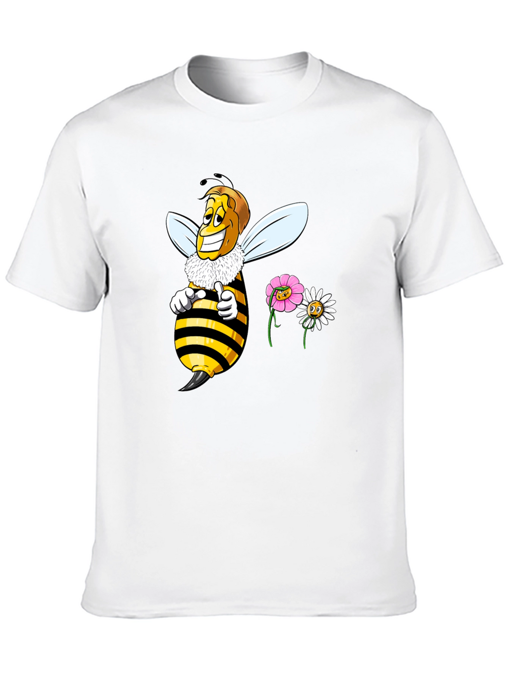 Funny Bee & Flowers Graphic Black T-Shirt