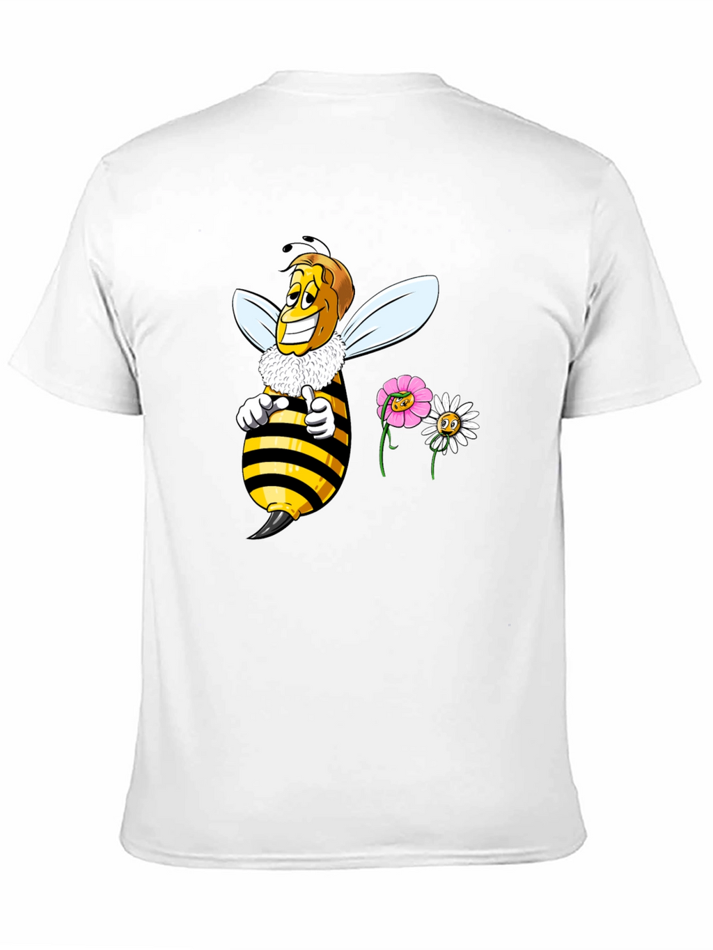 Funny Bee & Flowers Graphic Black T-Shirt