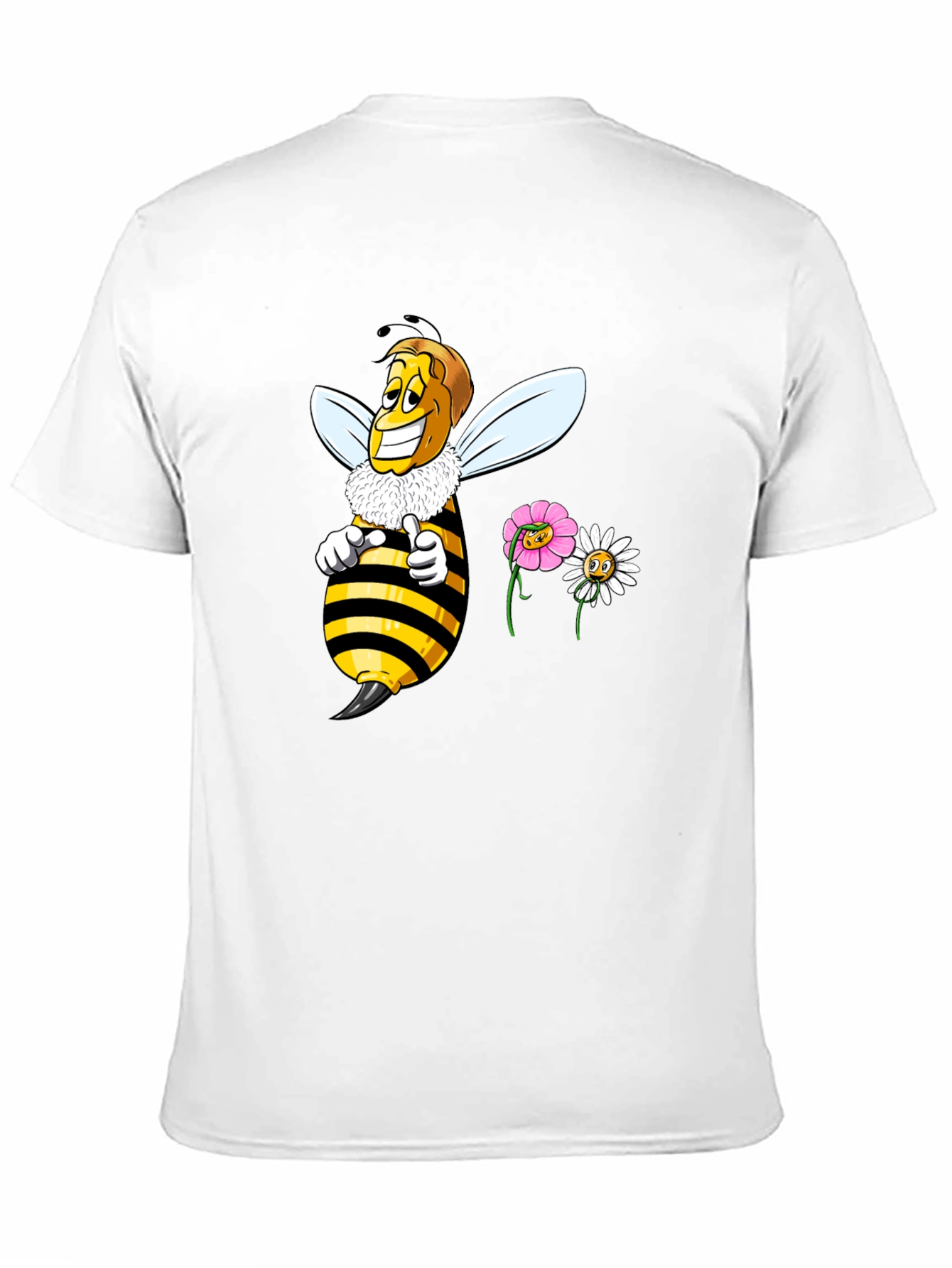 Funny Bee & Flowers Graphic Black T-Shirt