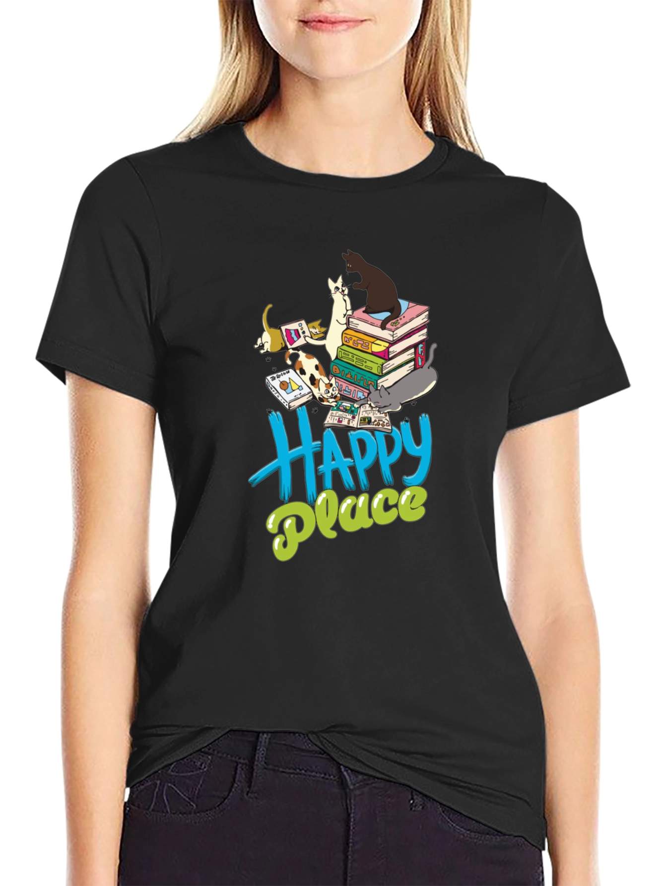 Cats & Books Happy Place Graphic Tee