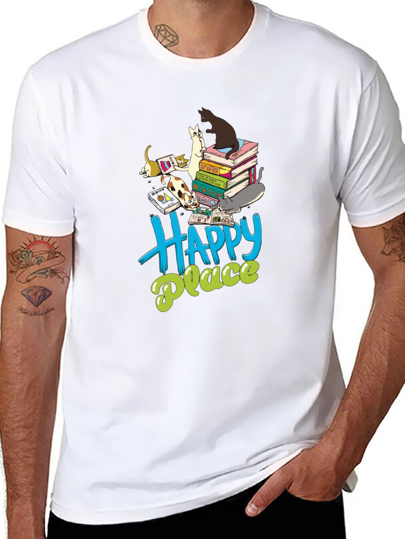 Cats & Books Happy Place Graphic Tee