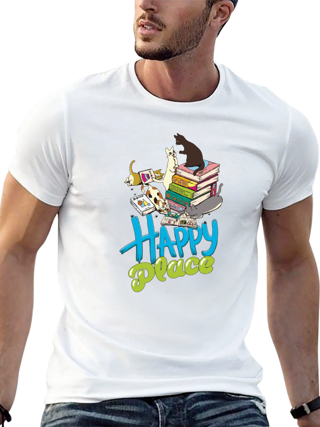 Cats & Books Happy Place Graphic Tee