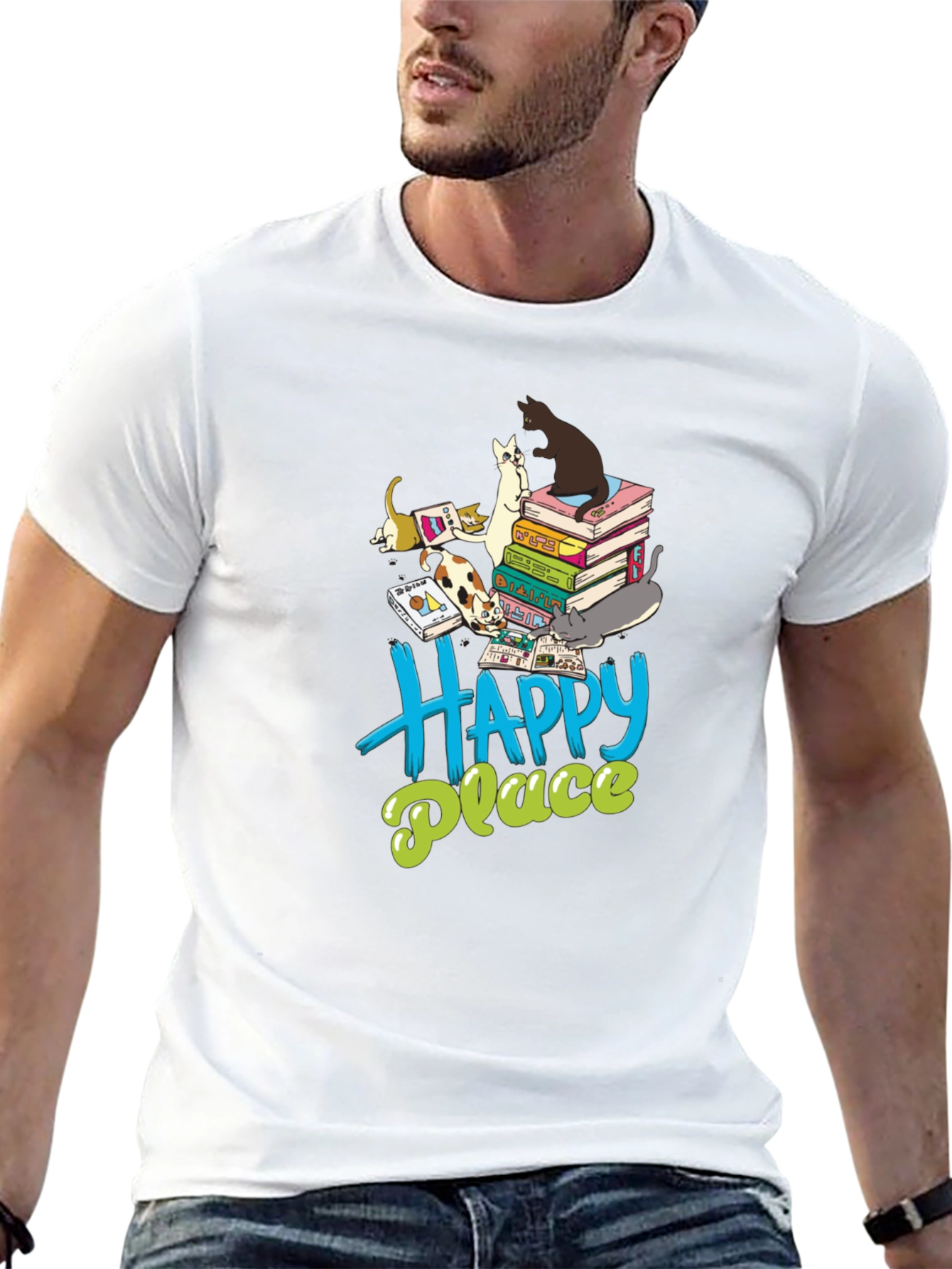 Cats & Books Happy Place Graphic Tee