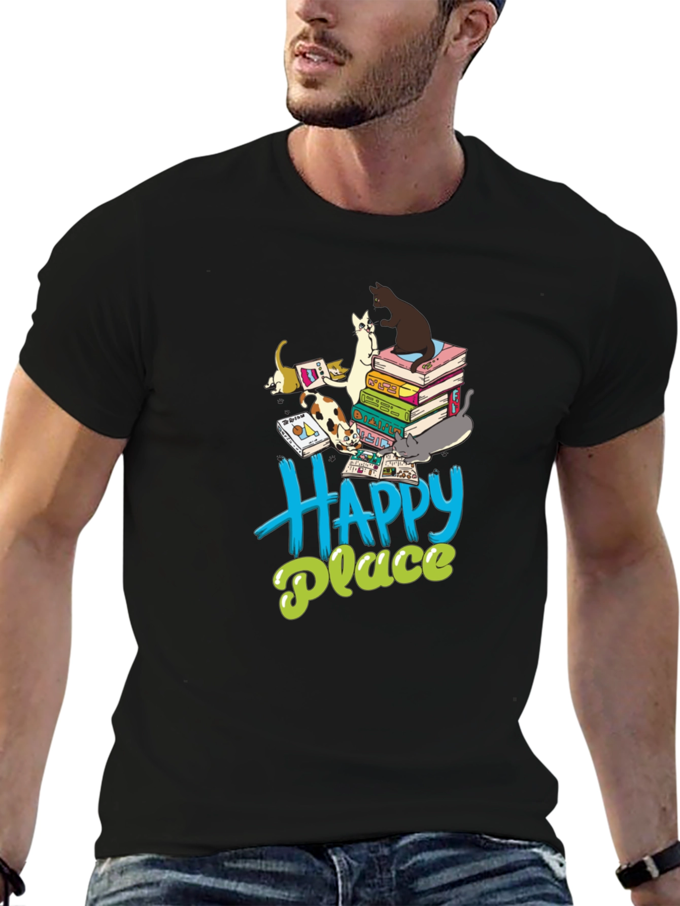 Cats & Books Happy Place Graphic Tee