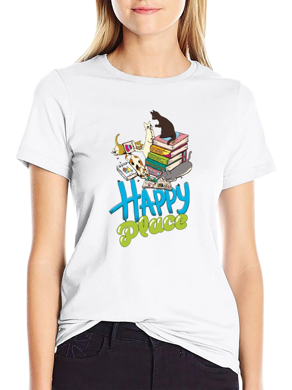 Cats & Books Happy Place Graphic Tee