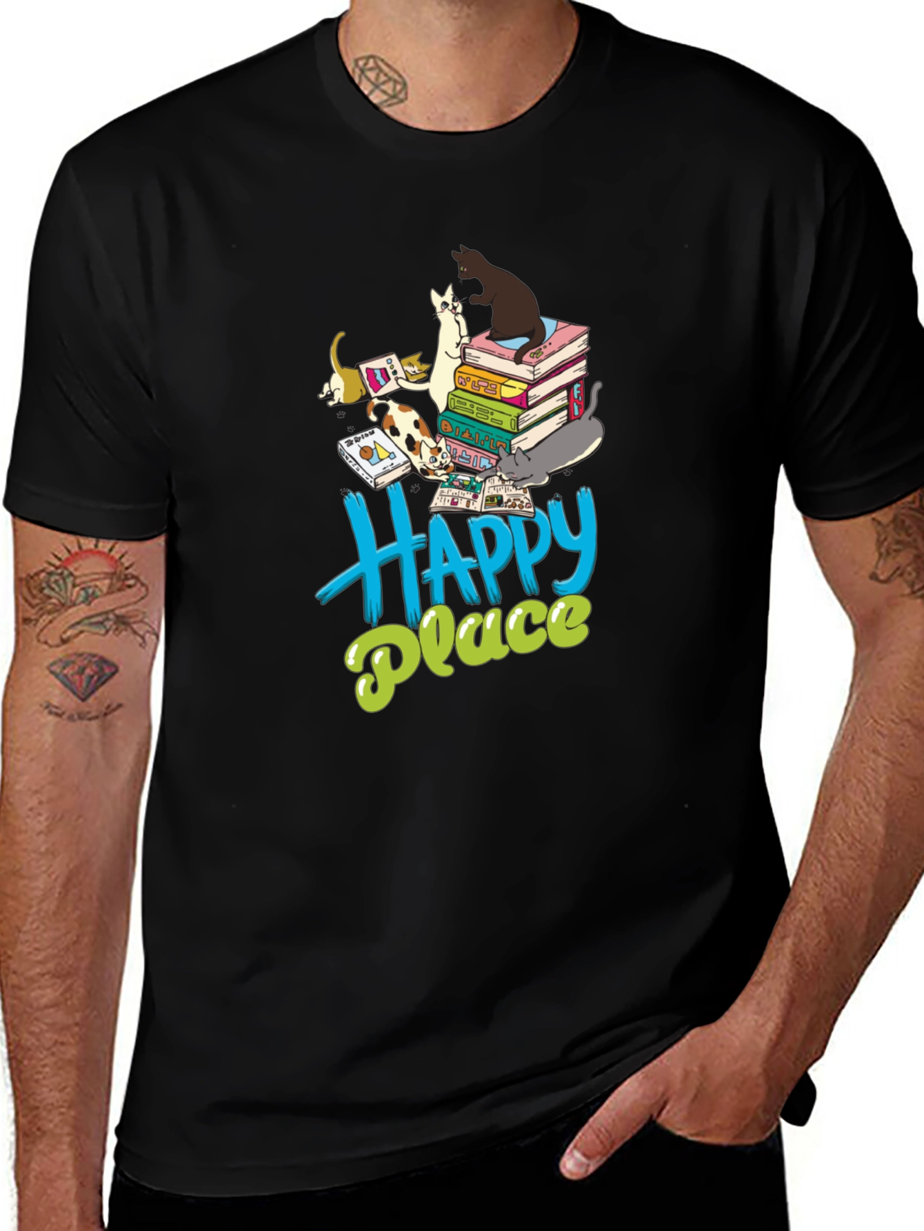 Cats & Books Happy Place Graphic Tee