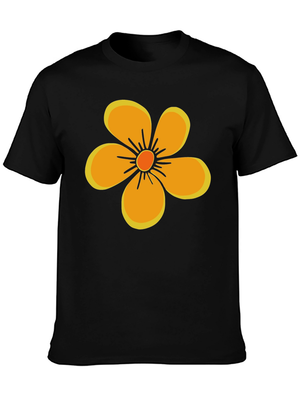 Black T-Shirt with Orange Flower Graphic