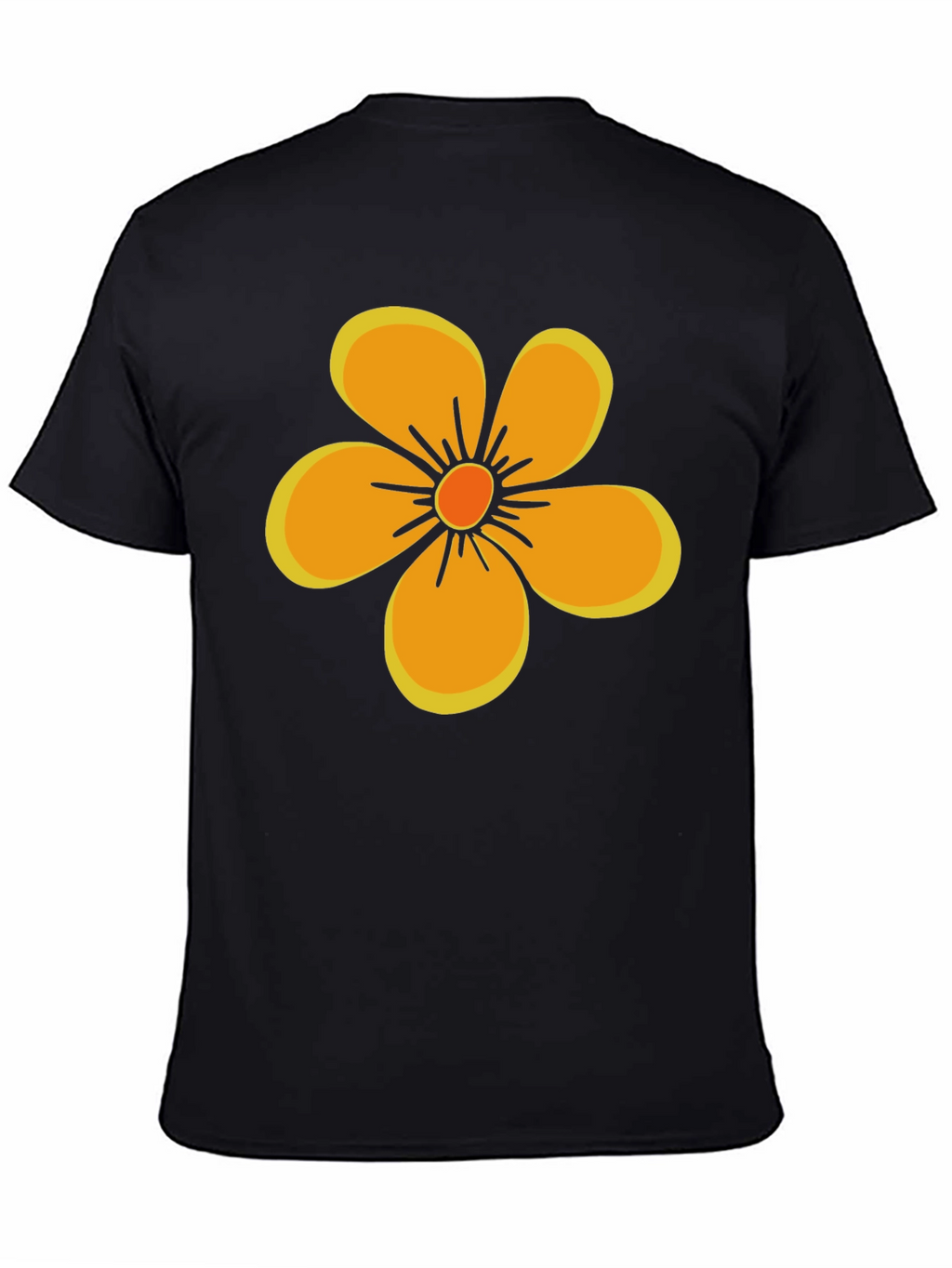 Black T-Shirt with Orange Flower Graphic