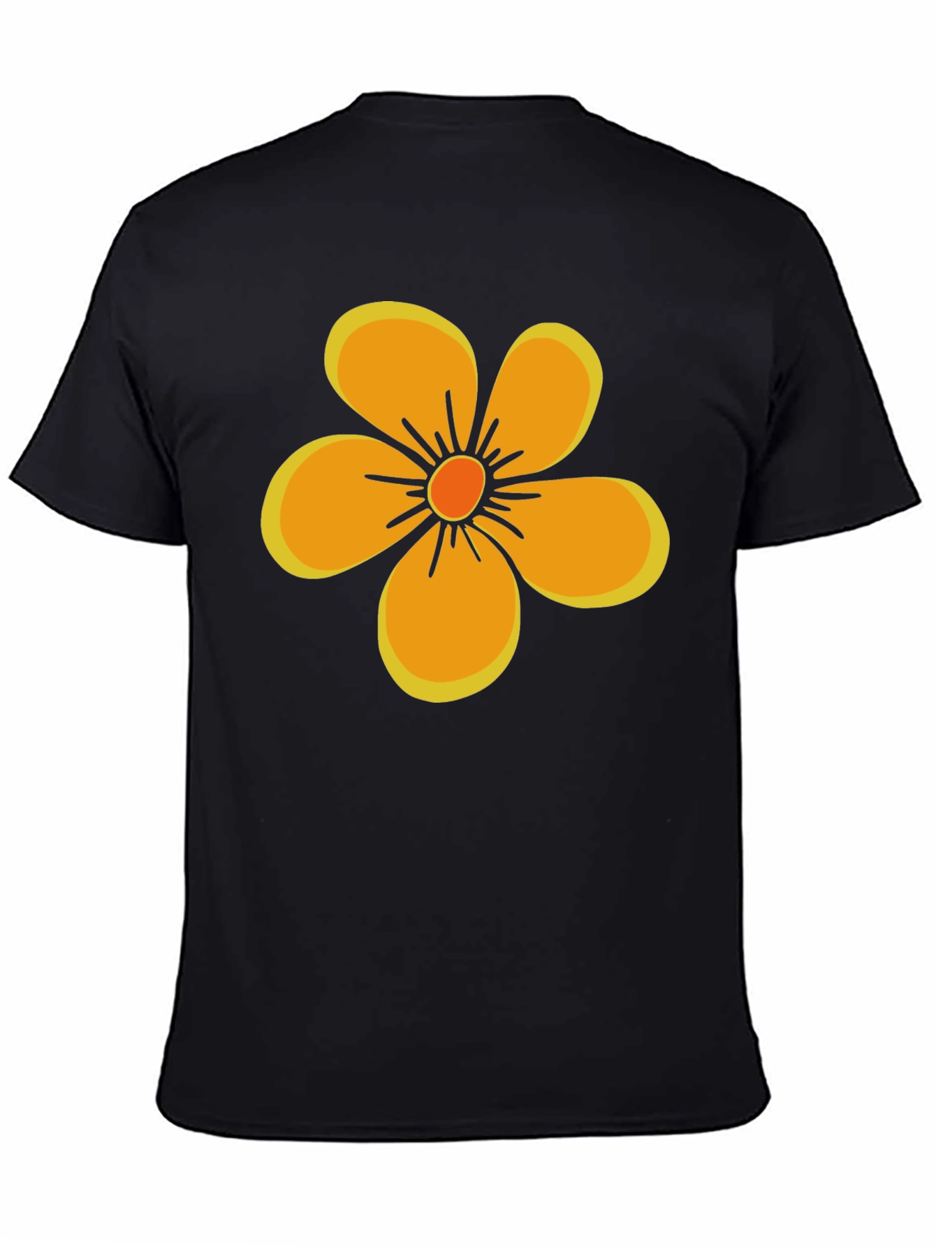 Black T-Shirt with Orange Flower Graphic