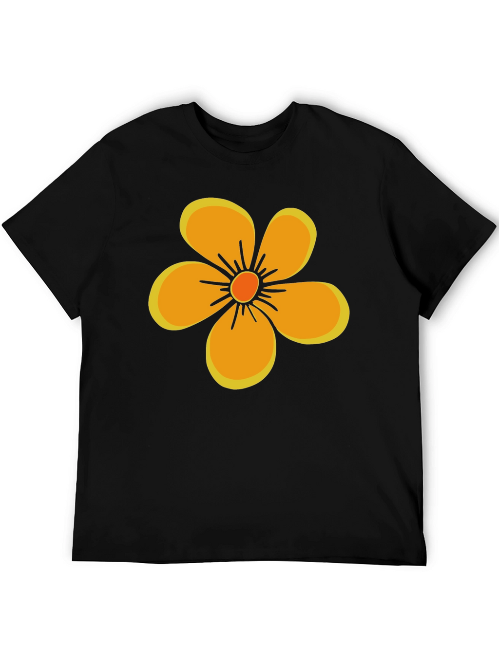 Black T-Shirt with Orange Flower Graphic