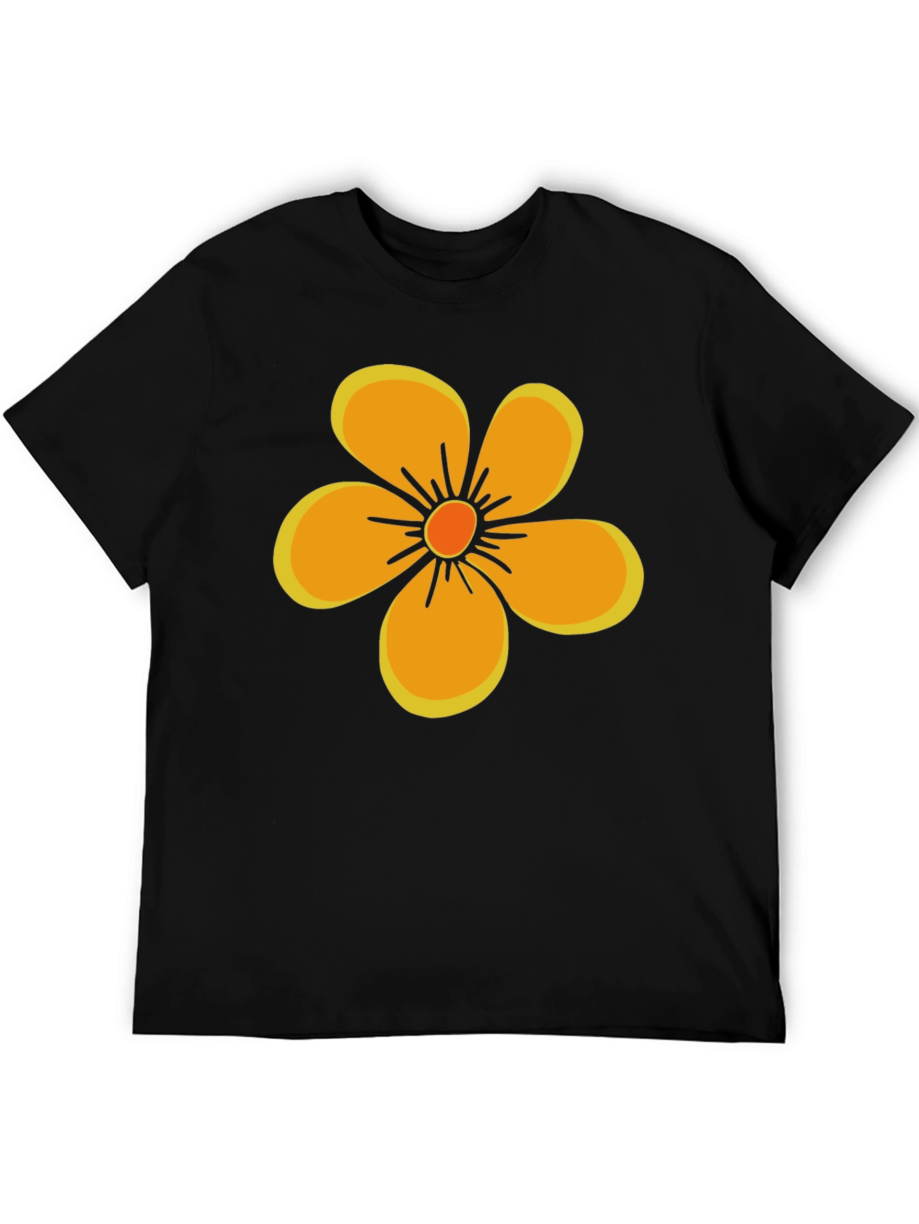 Black T-Shirt with Orange Flower Graphic