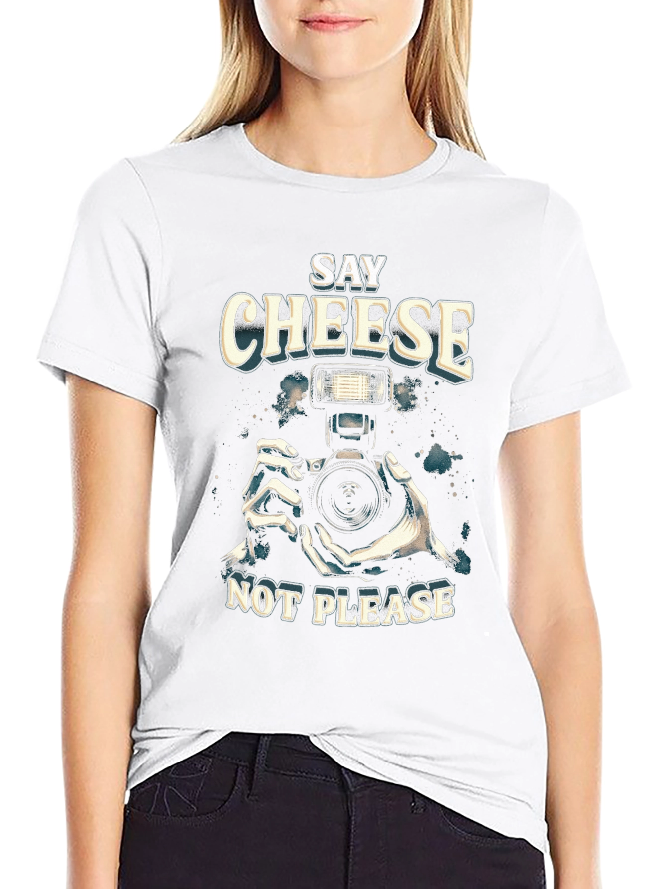 Say Cheese Not Please Black Graphic Tee