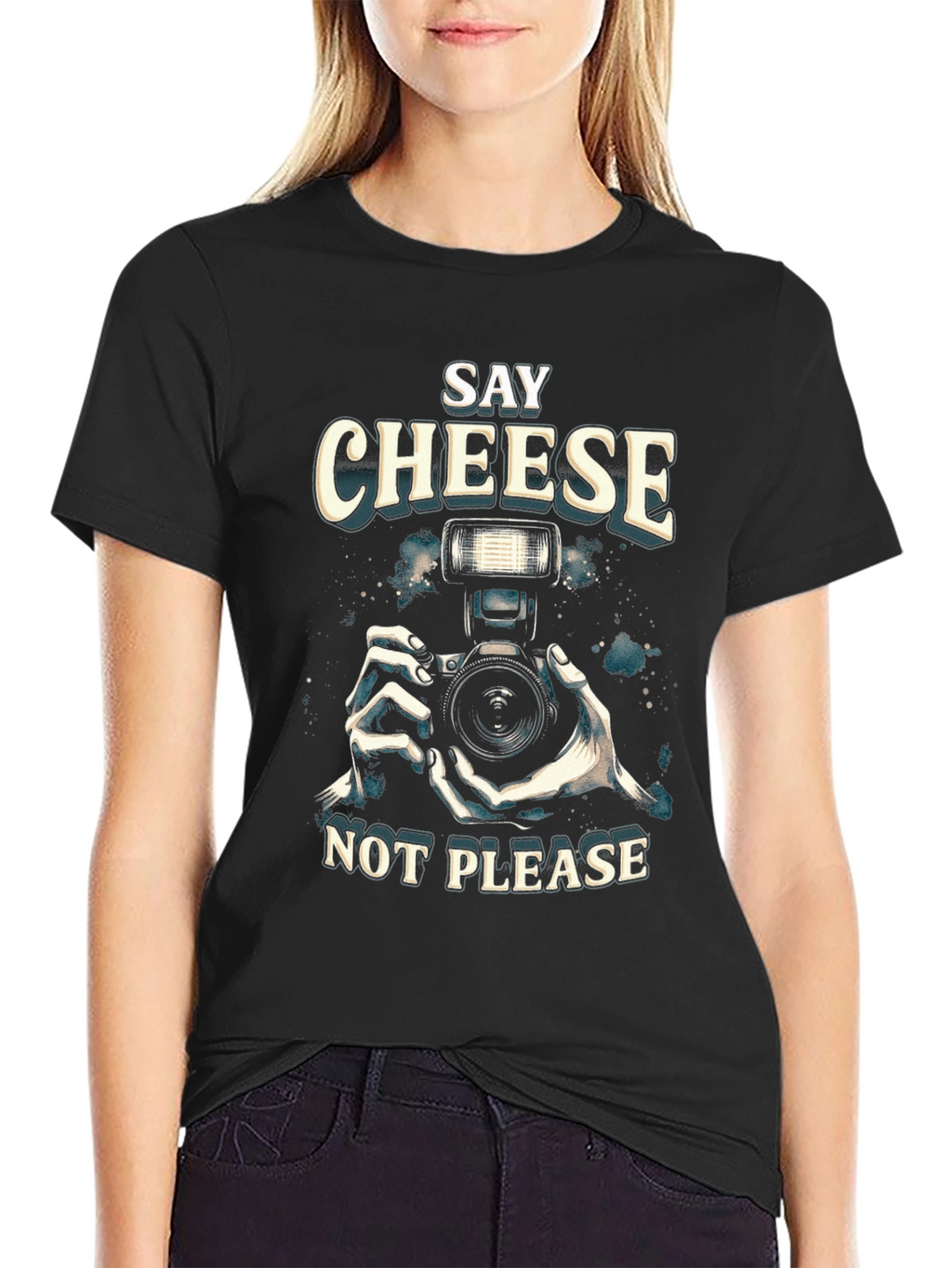 Say Cheese Not Please Black Graphic Tee