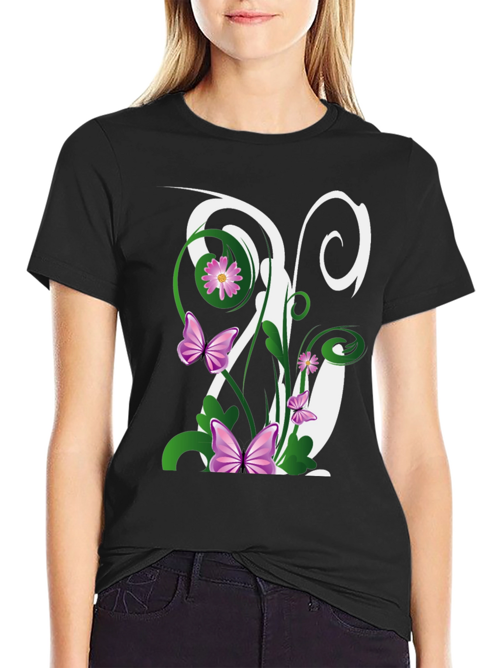 Butterfly Floral Initial T-Shirt