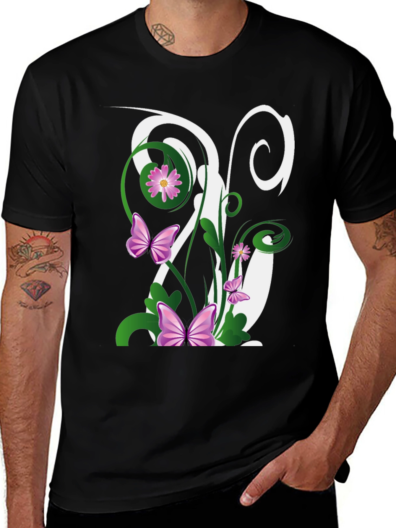 Butterfly Floral Initial T-Shirt