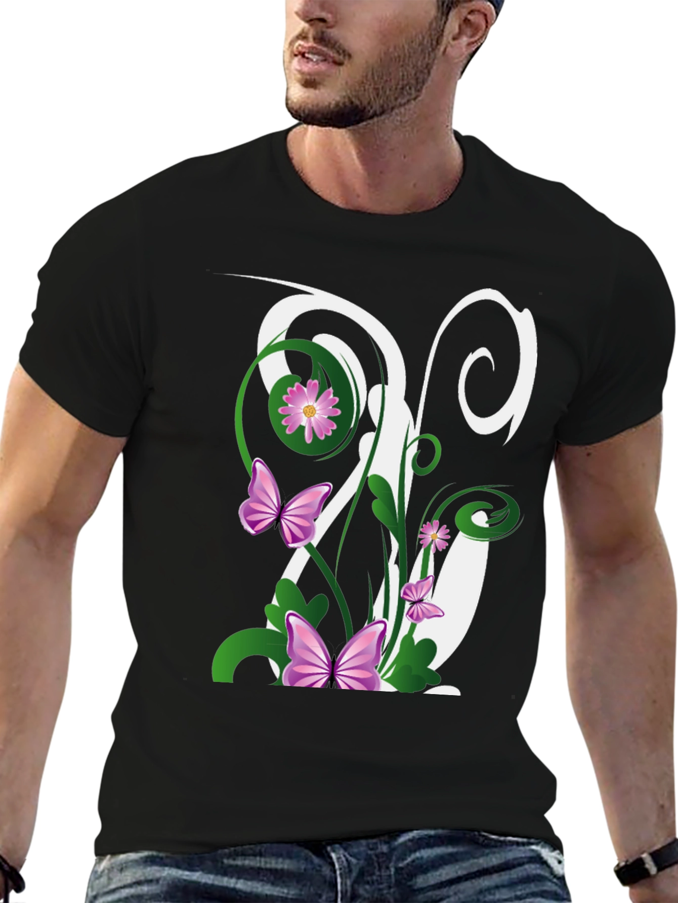 Butterfly Floral Initial T-Shirt