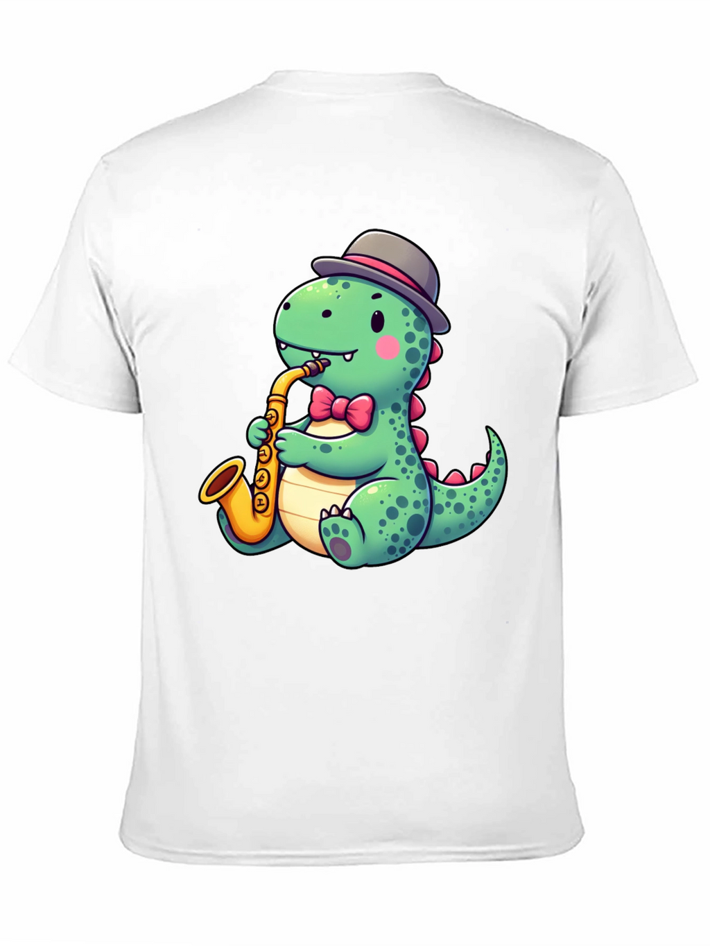Dapper Dino Sax T-Shirt - Cool Cartoon Design