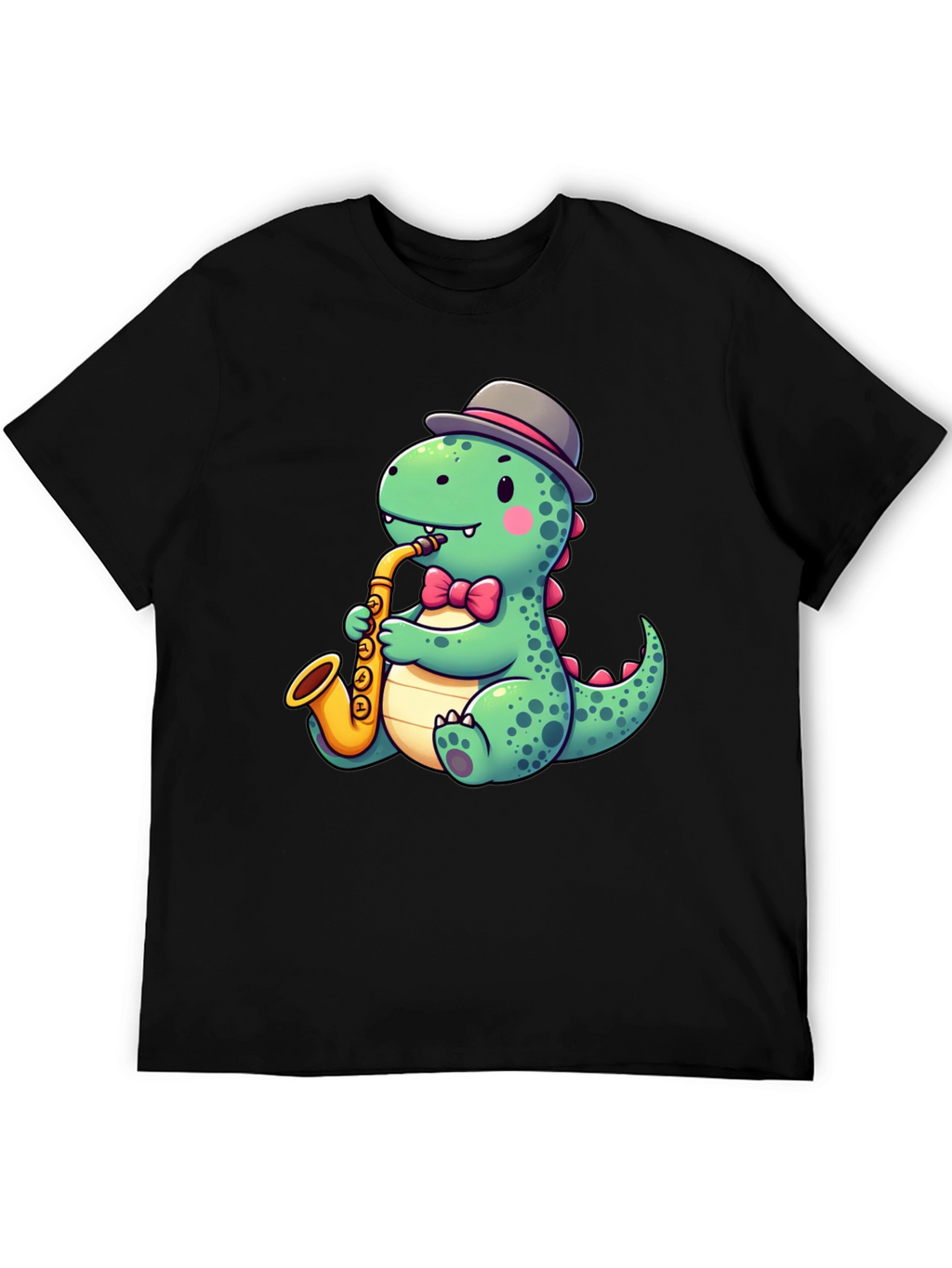 Dapper Dino Sax T-Shirt - Cool Cartoon Design