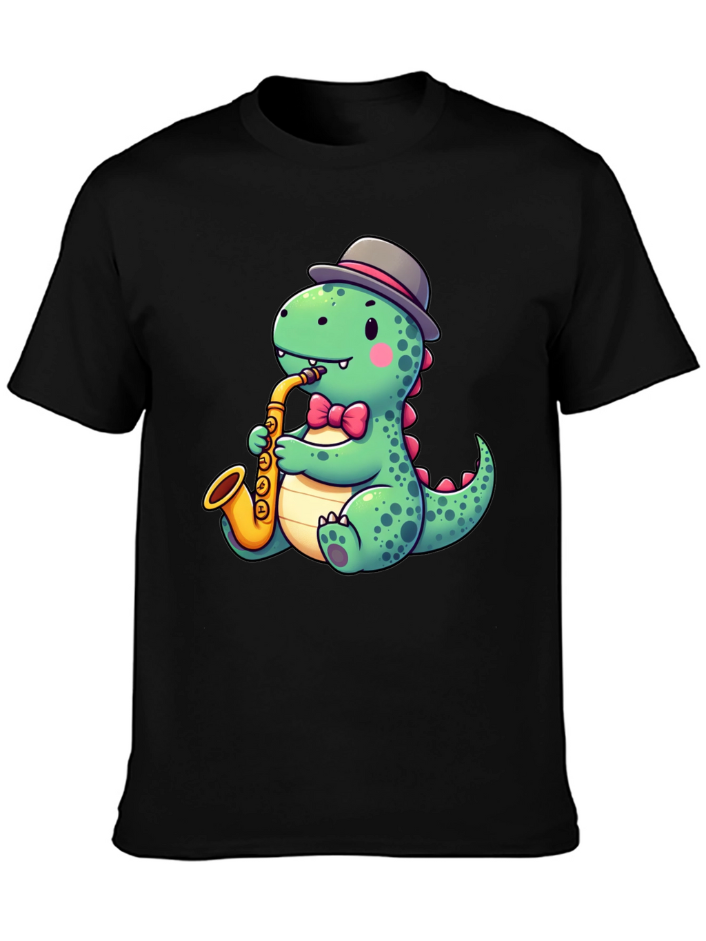 Dapper Dino Sax T-Shirt - Cool Cartoon Design