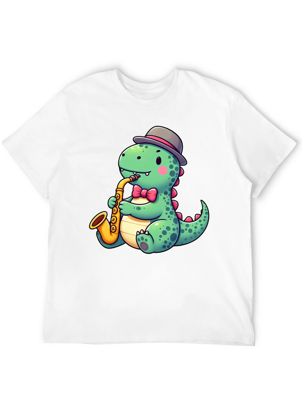 Dapper Dino Sax T-Shirt - Cool Cartoon Design