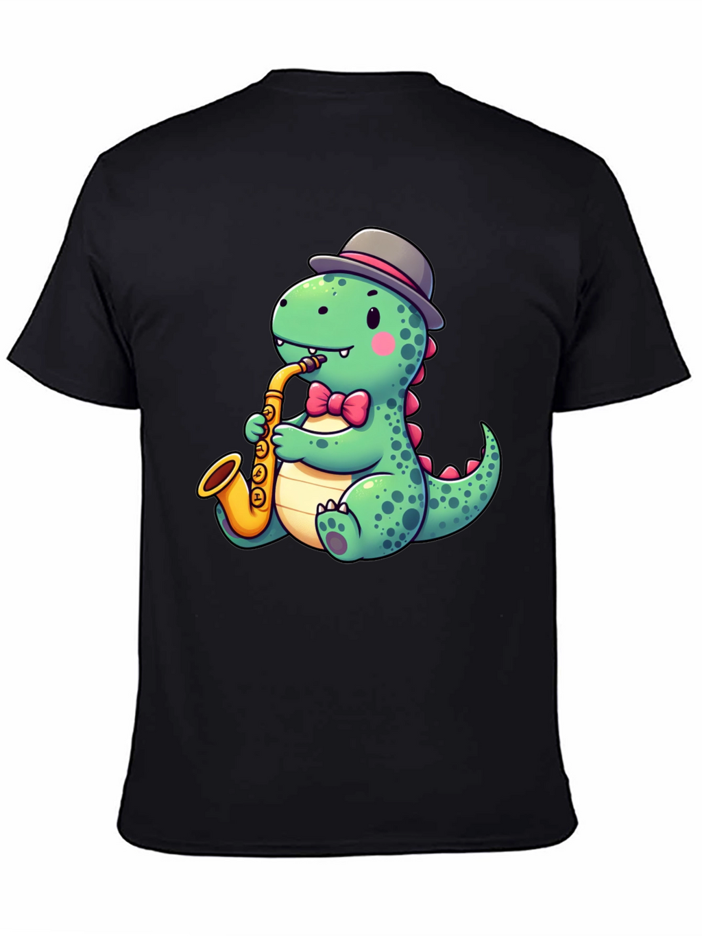 Dapper Dino Sax T-Shirt - Cool Cartoon Design