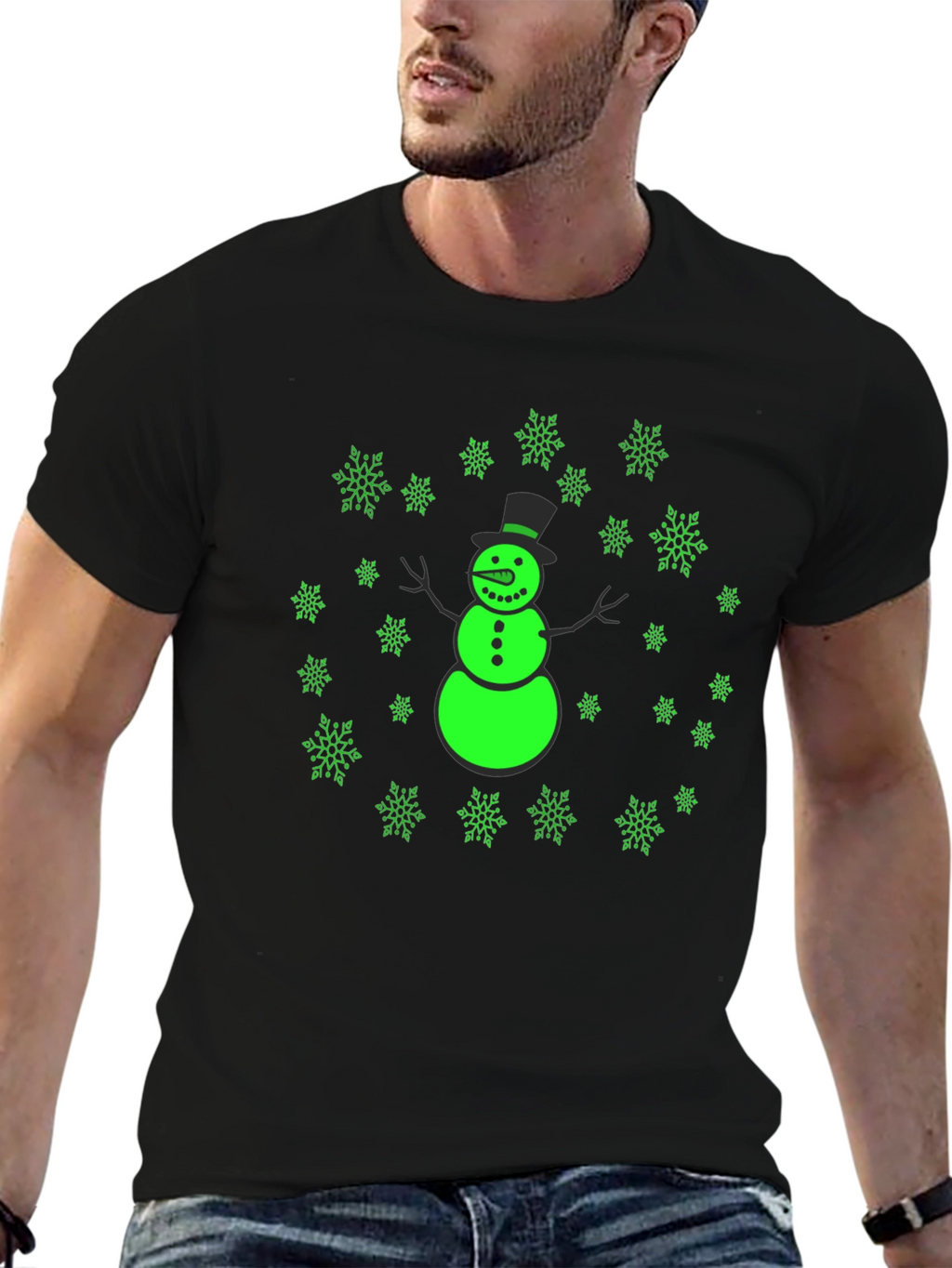 Snowman Snowflake Graphic Black Tee