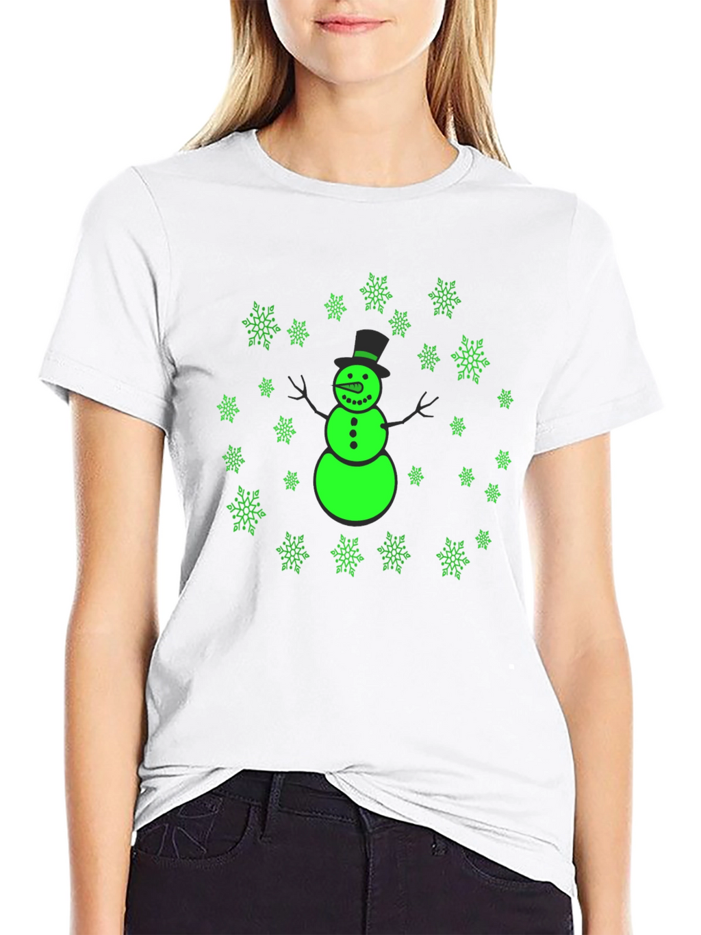 Snowman Snowflake Graphic Black Tee